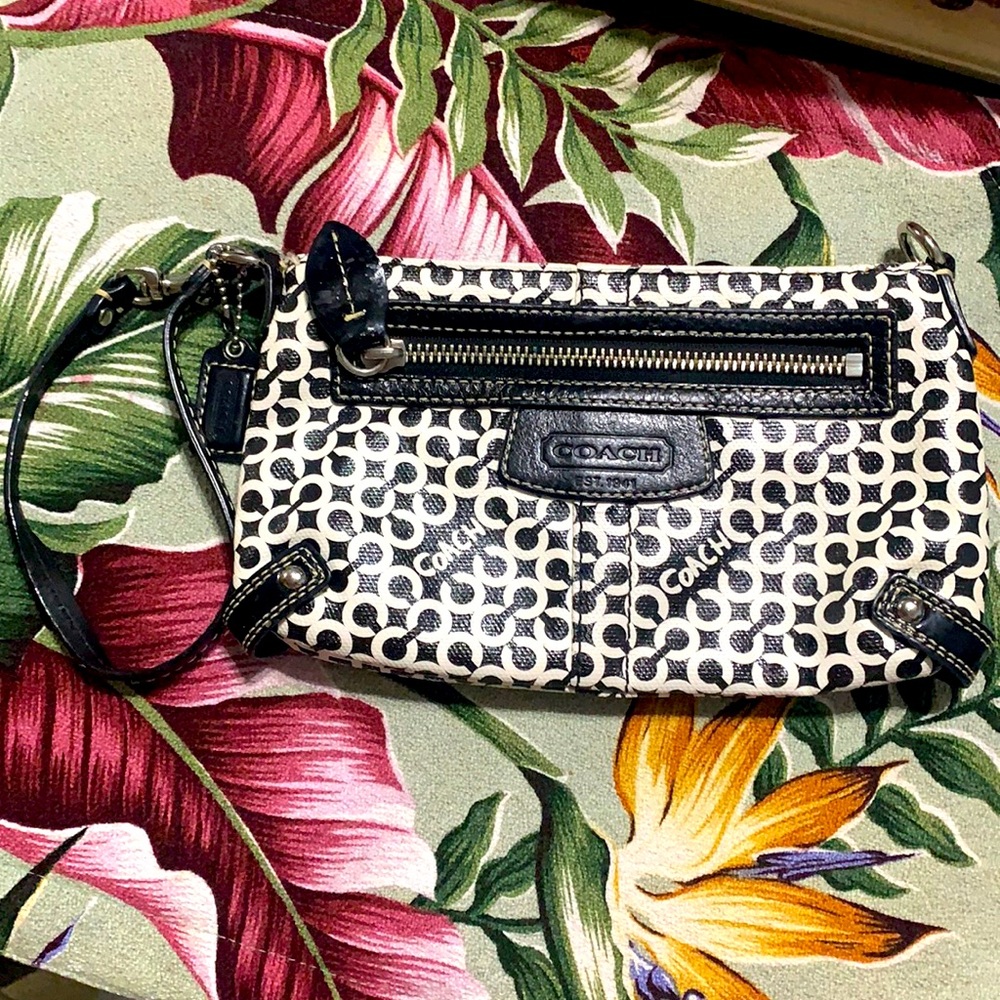 Coach black and white small purse / handbag